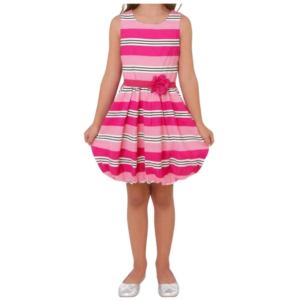 The Childrens Place Striped Bubble Hem Dress Girls Size 10 Pink Flower Belt